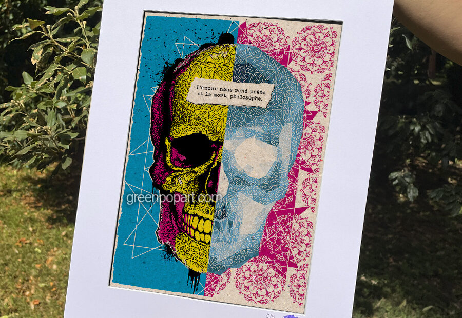 Pop-Art Print, Poster Abstract, Mandala, Geometric Skull with quotes