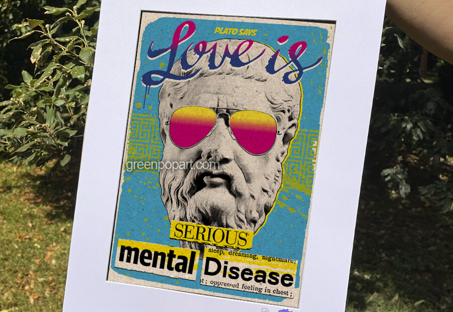 Pop-Art Print, Poster Abstract, Love is a Serious Mental Disease, Plato, Aesthetic, Vaporwave