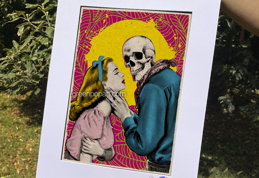 Pop-Art Print, Poster Romance, Love, Gothic, Skull Kiss