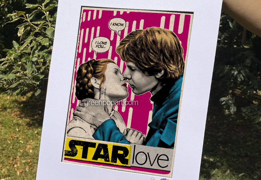 Pop-Art Print, Poster Cult Movie Love, Kiss, Han Solo and Leia, Star Wars