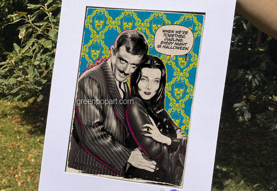 Pop-Art Print, Poster Cult Movie Tv Series Addams Family, Gomez, Morticia, Horror, Halloween