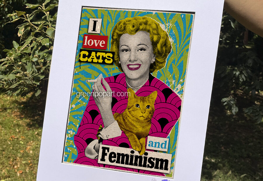 Pop-Art Print, Poster I Love Cats and Feminism Humor