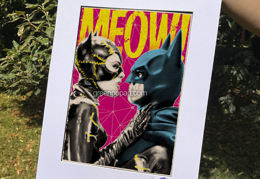 Pop-Art Print, Poster Cult Movie Batman and Catwoman Kiss, Tim Burton, 90s, Batman Returns, Michelle Pfeiffer