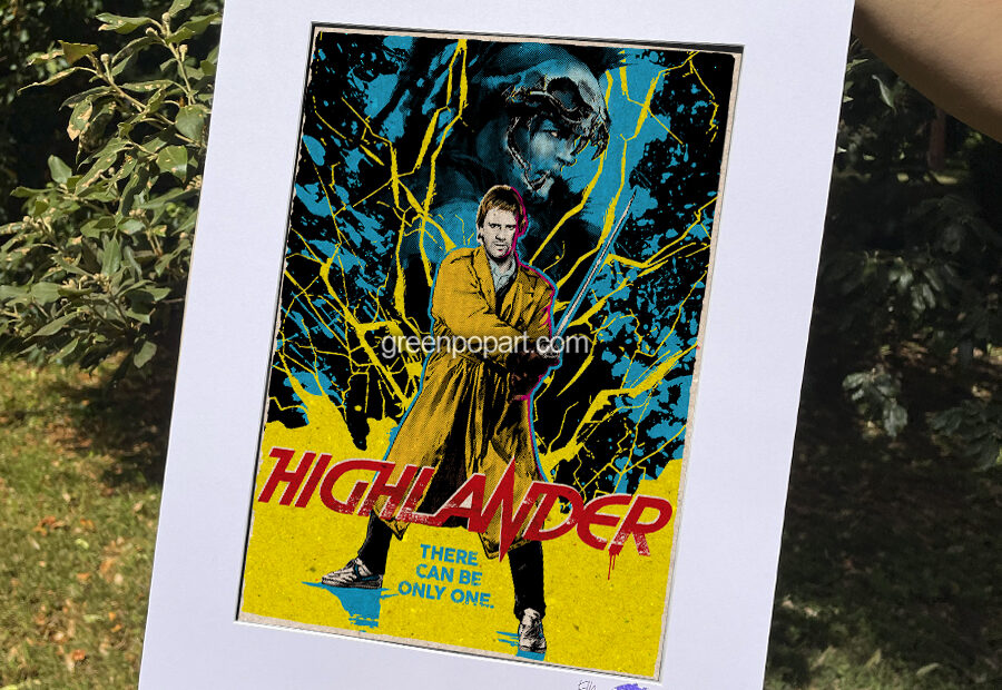 Pop-Art Print, Poster Cult Movie Connor McLeod from Highlander, 80s Fantasy, Christopher Lambert, Kurgan