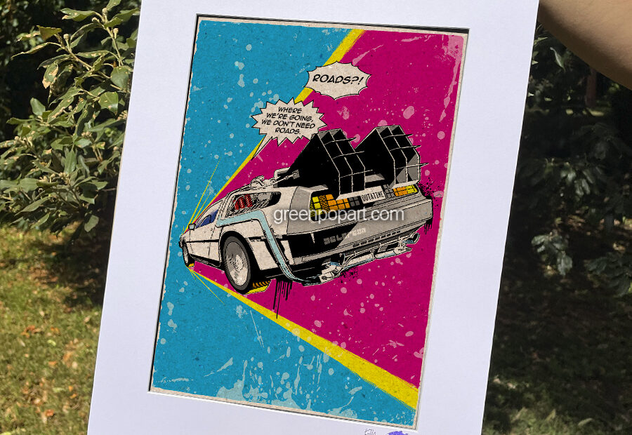 Pop-Art Print, Poster Cult Movie, Delorean from Back to Future, 80s, Doc Brown, Marty Mc Fly, Michael J. Fox