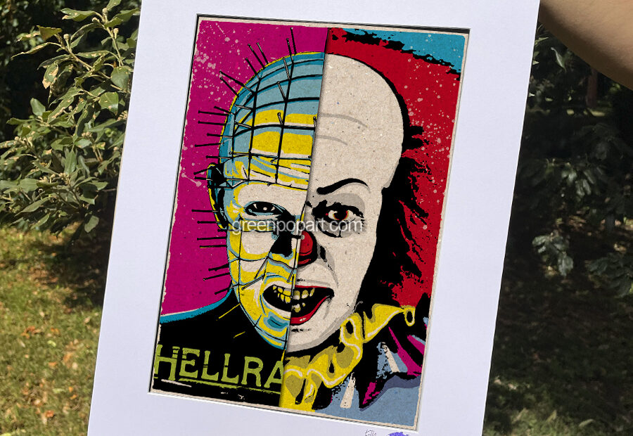 Pop-Art Print, Poster Cult Movie, Pinhead from Hellraiser and Pennywise from IT, 90s, 80s, Horror, Clive Barker, Stephen King, Tim Curry