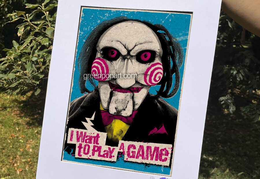 Pop-Art Print, Poster Cult Movie, Billy the puppet from Saw, 2000s, Horror, Serial Killer, Jigsaw, Enigmista, James Wan