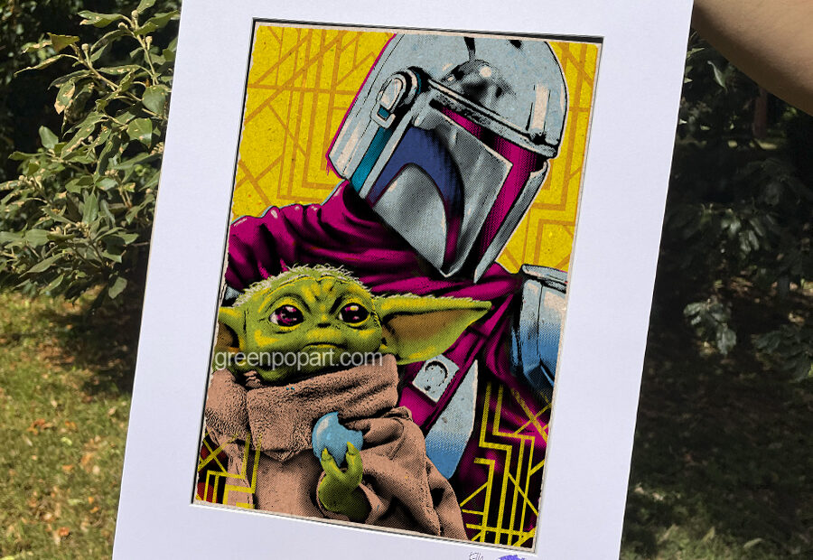 Pop-Art Print, Poster Cult Movie, The Mandalorian, Grogu, Star Wars, Sci-Fi, Baby Yoda, Pedro Pascal