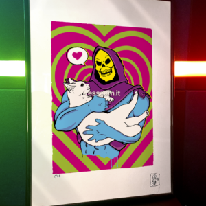 Skeletor pet love, limited edition pop-art print by Stefano DM, art poster, order online, shipping worldwide.