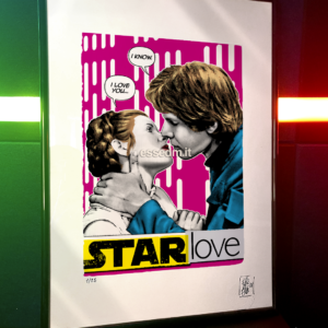 Han Solo and Princess Leia Kiss, limited edition pop-art print by Stefano DM, art poster, order online, shipping worldwide.