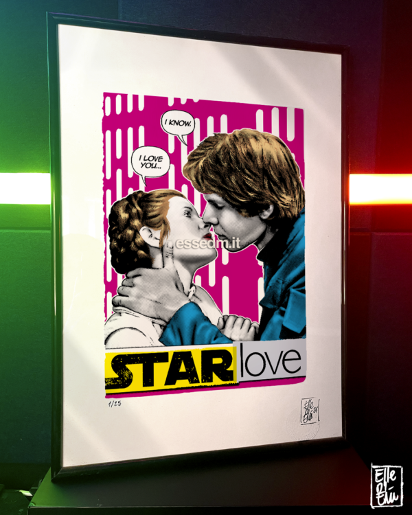 Han Solo and Princess Leia Kiss, limited edition pop-art print by Stefano DM, art poster, order online, shipping worldwide.